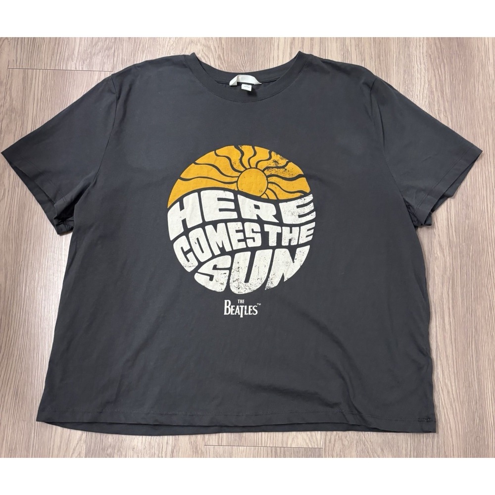 H&M X The Beatles Shirt Womens XL Gray Here Comes The Sun Graphic T Crew